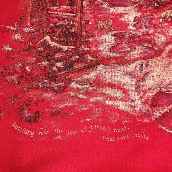 NORTHERN REFLECTIONS Vintage Red Sweatshirt Winter Graphic Fleece Cottagecore - Picture 4 of 6